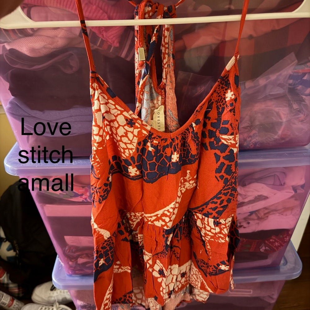 Love Stitch Women's tank in Red and Blue